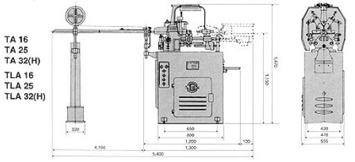 Automatic Traub Type Single Spindle (TA-16, TA-25) - Machine Dimensions